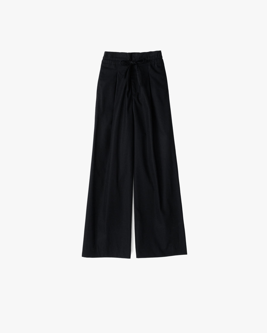 Wooly Cotton Twill Drawstring Wide Pants