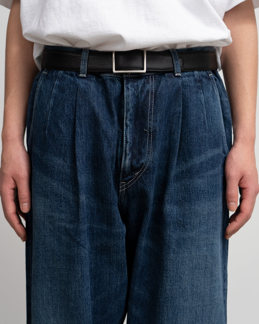 Selvage Denim Two Tuck Tapered Pants-DARK FADE-