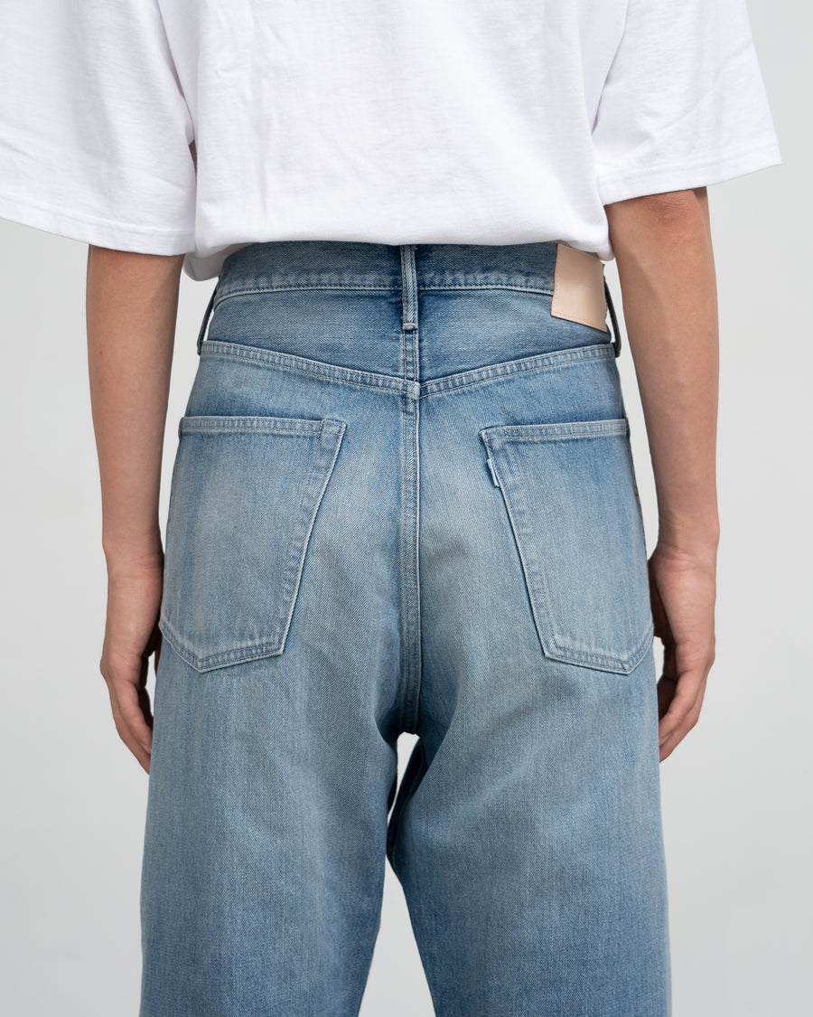 Selvage Denim Five Pocket Wide Straight Pants-LIGHT FADE-