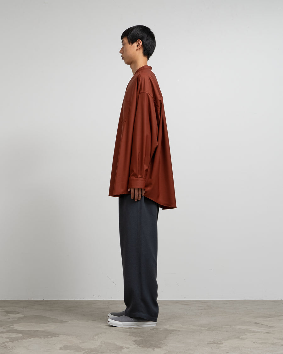 Fine Wool Tropical Oversized Band Collar Shirt